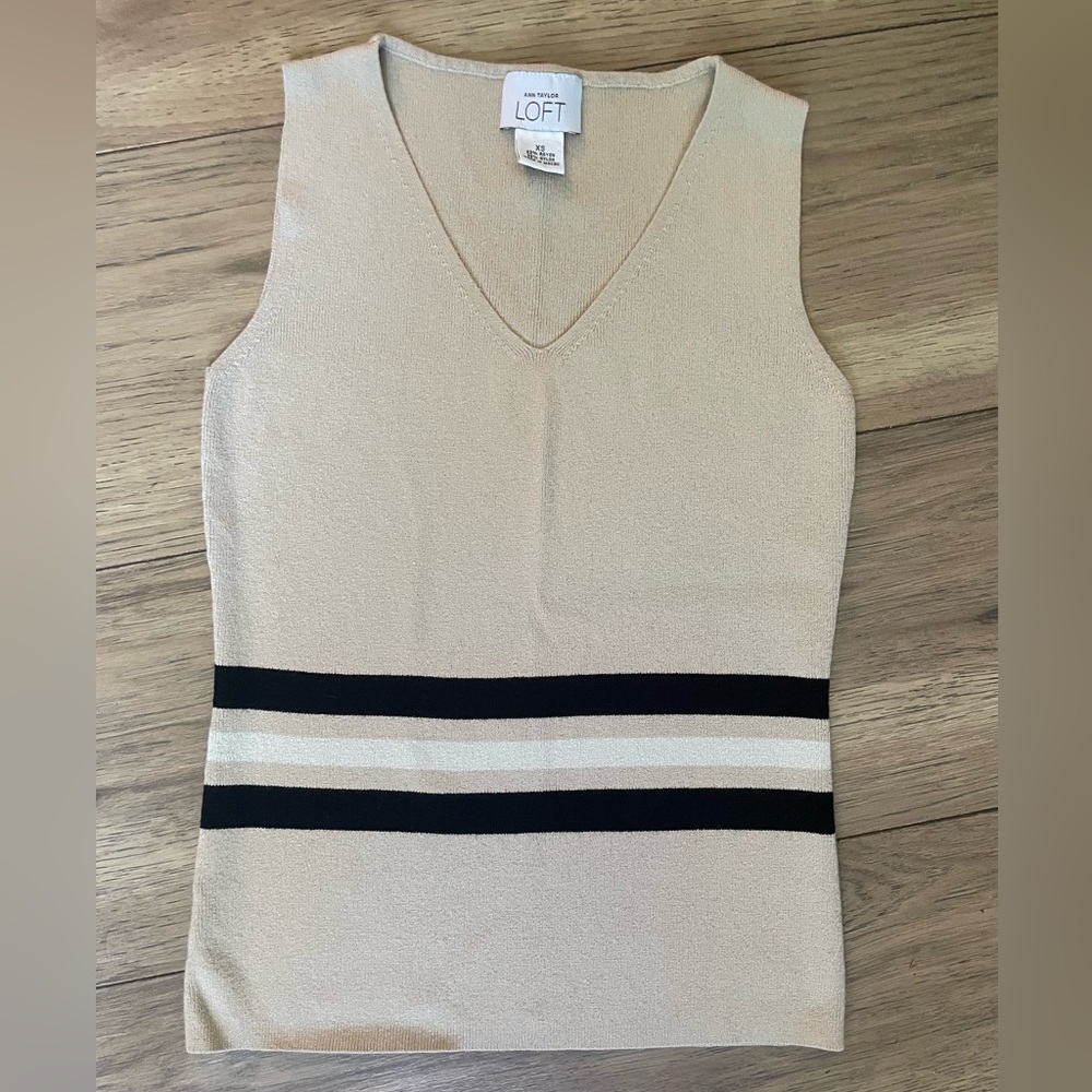Anne Taylor Loft Striped V-Neck Tank Top
